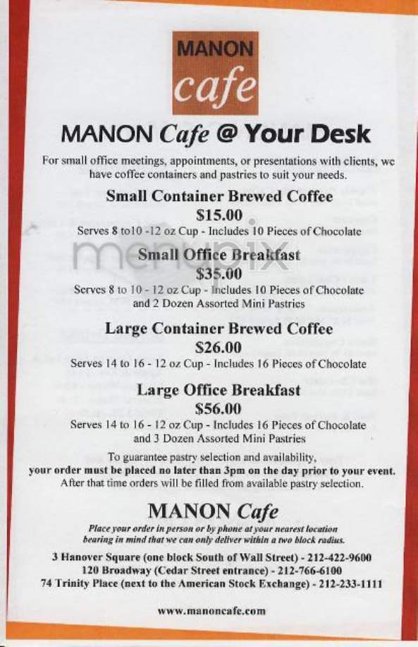 Manon Cafe - New York, NY menu_pic