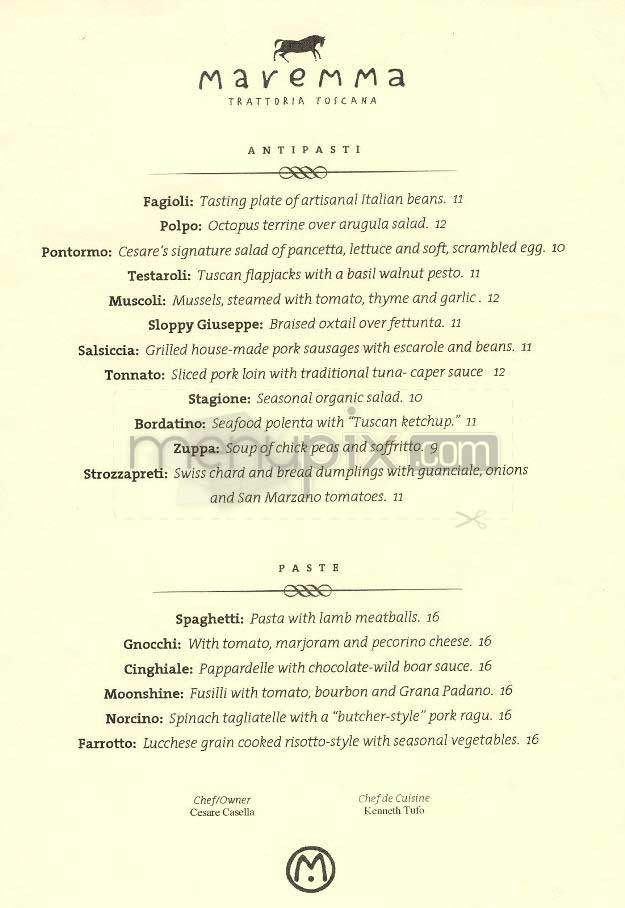 Maremma - New York, NY menu_pic