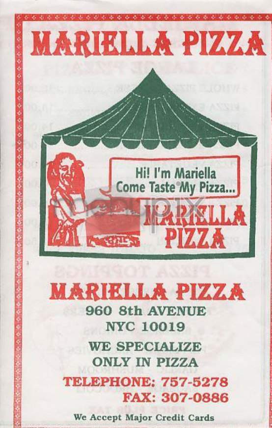 Mariella Pizza - New York, NY menu_pic