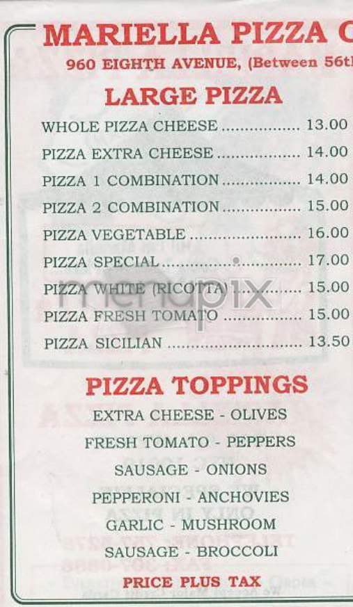 Mariella Pizza - New York, NY menu_pic