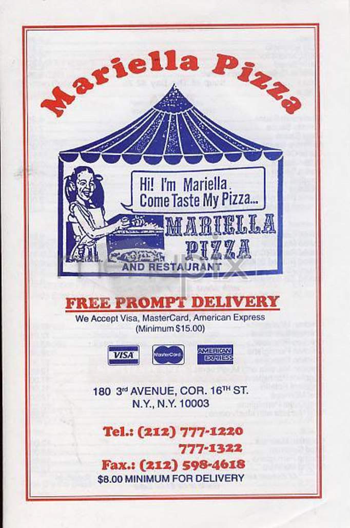 Mariella Pizza - New York, NY menu_pic