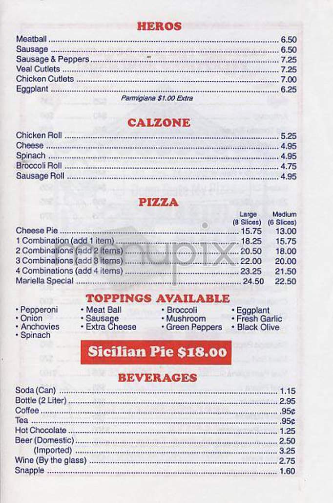 Mariella Pizza - New York, NY menu_pic