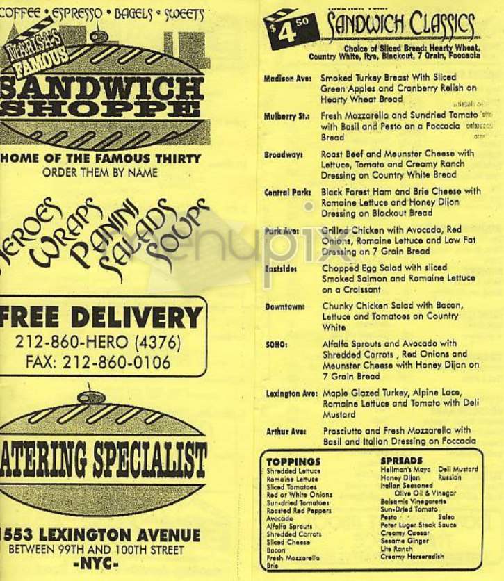 Marisa's Famous Sandwich Shop - New York, NY menu_pic