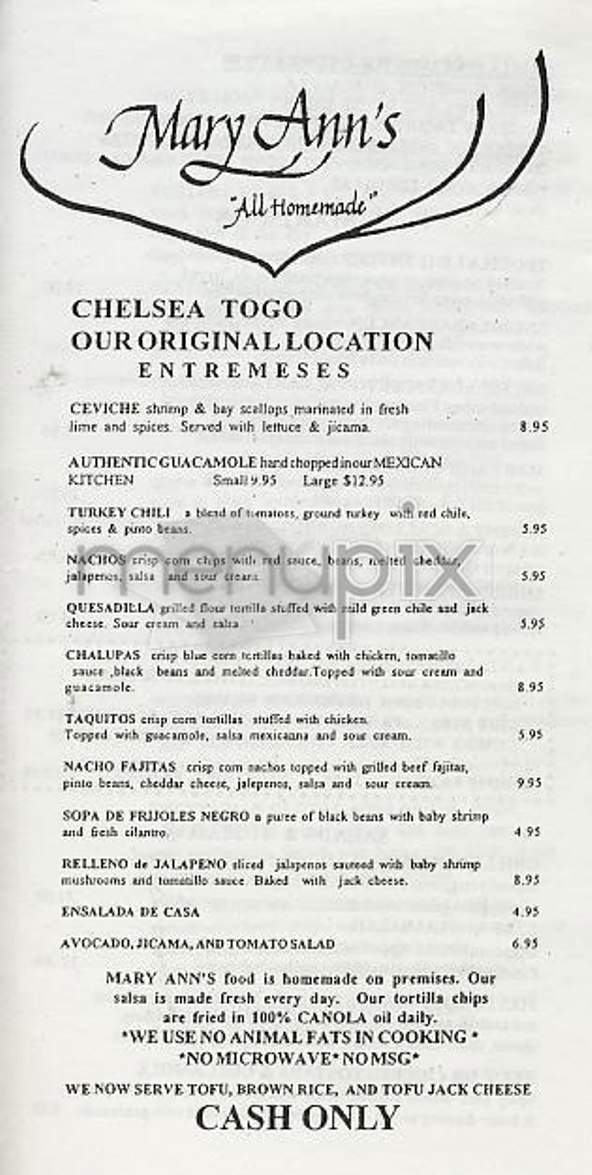 Mary Ann's - New York, NY menu_pic