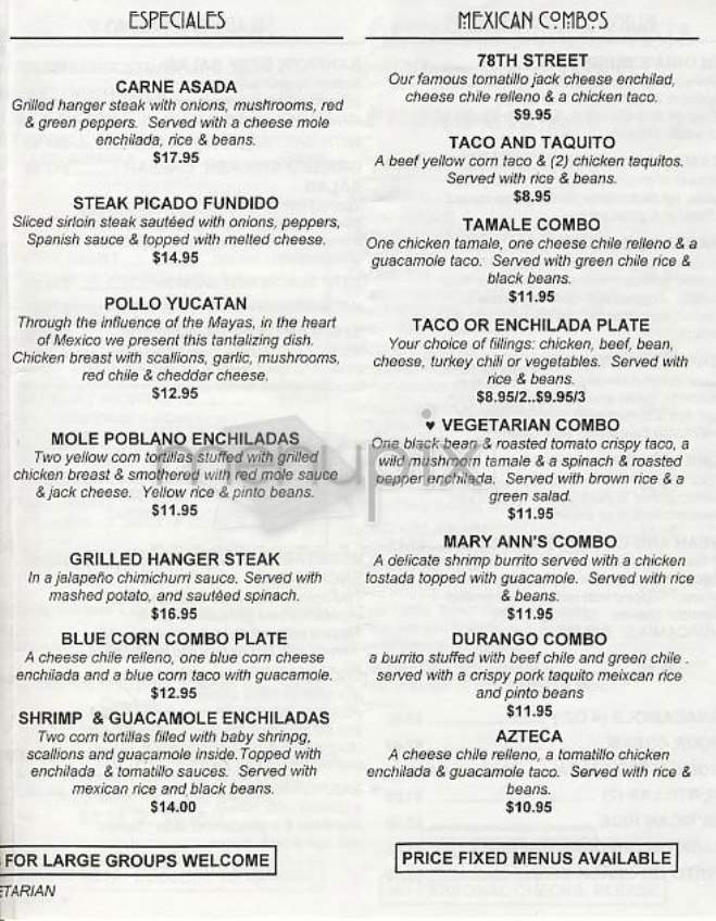 Mary Ann's - New York, NY menu_pic