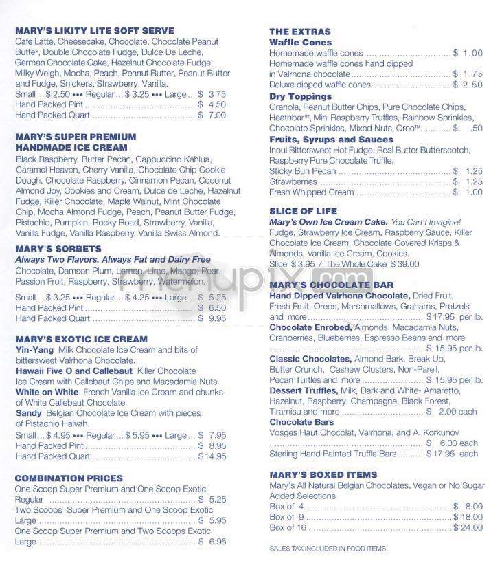 Mary's Dairy - New York, NY menu_pic