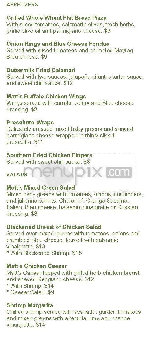 Matt's Grill - New York, NY menu_pic