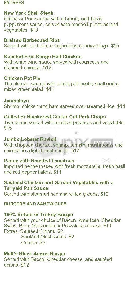 Matt's Grill - New York, NY menu_pic