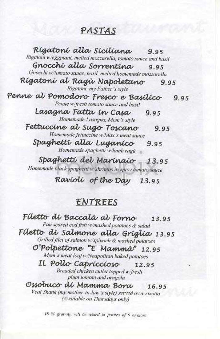 Max - New York, NY menu_pic