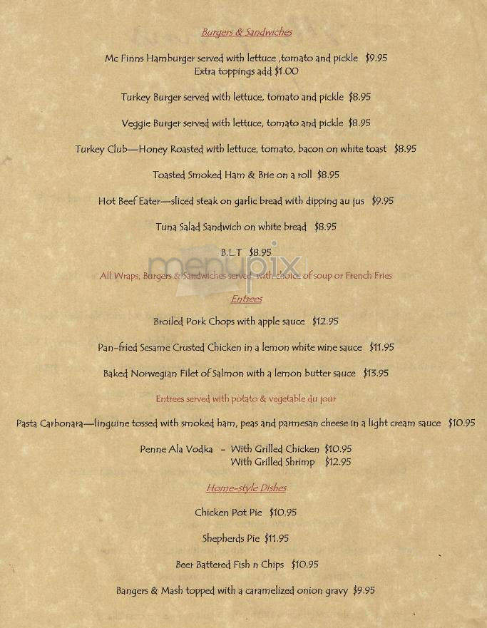 McFinn's Pub - New York, NY menu_pic