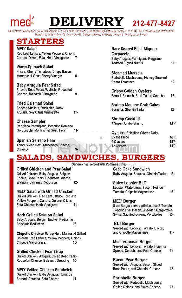 Med Cafe - New York, NY menu_pic