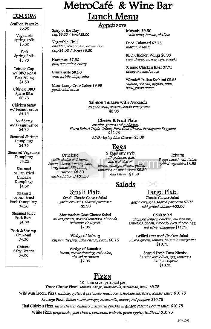 Metrocafe & Wine Bar - New York, NY menu_pic