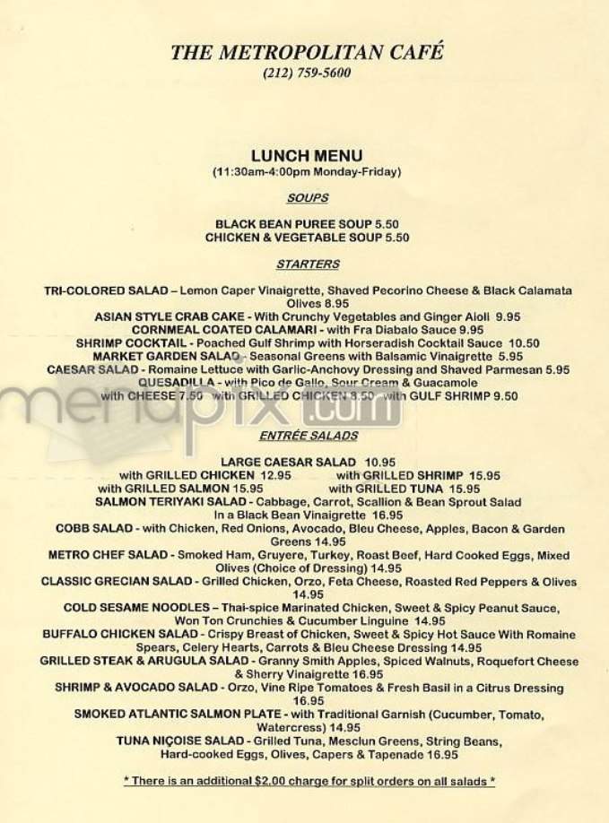 Metropolitan Cafe - New York, NY menu_pic
