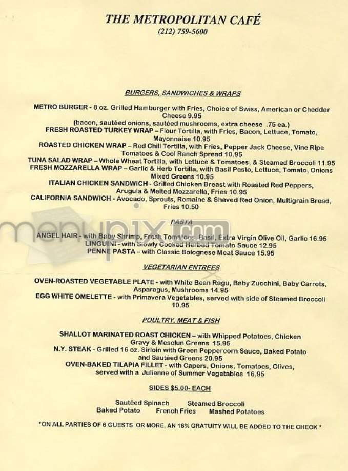 Metropolitan Cafe - New York, NY menu_pic