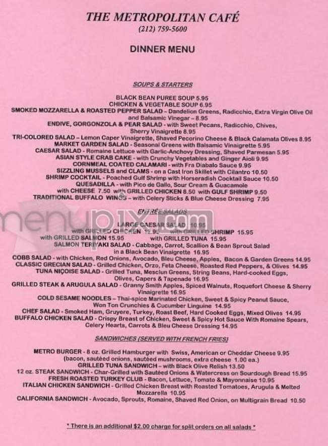 Metropolitan Cafe - New York, NY menu_pic