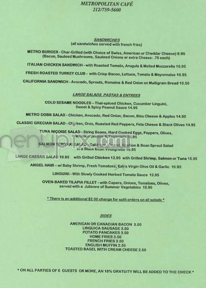 Metropolitan Cafe - New York, NY menu_pic