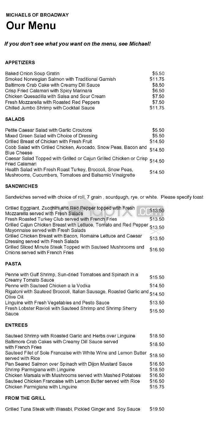 Michael's of Broadway - New York, NY menu_pic