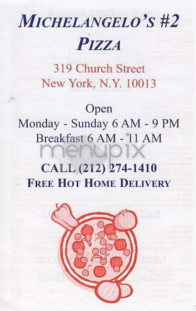 Michelangelo's Pizza #2 - New York, NY menu_pic