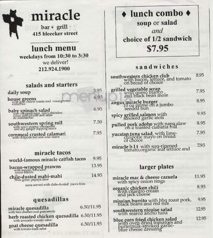 Miracle Bar & Grill - New York, NY menu_pic