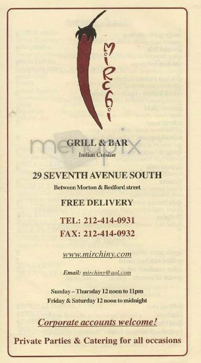 Mirchi - New York, NY menu_pic