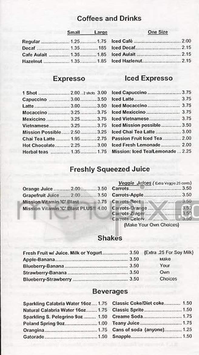 Mission Cafe - New York, NY menu_pic