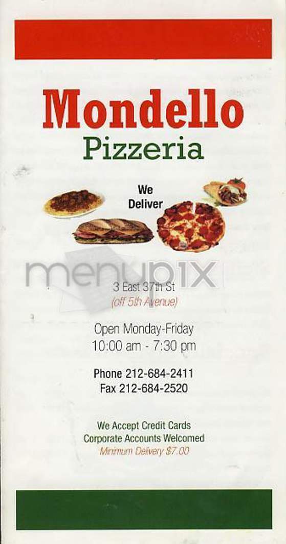 Mondello Pizzeria - New York, NY menu_pic