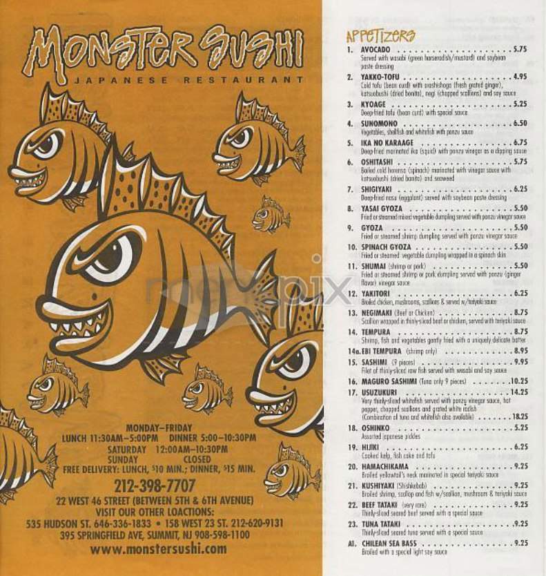 Monster Sushi - New York, NY menu_pic