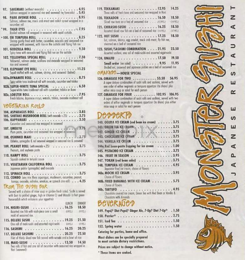 Monster Sushi - New York, NY menu_pic