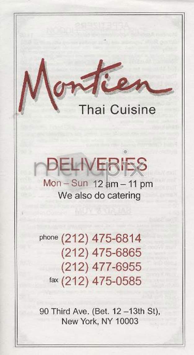 Montien Thai - New York, NY menu_pic