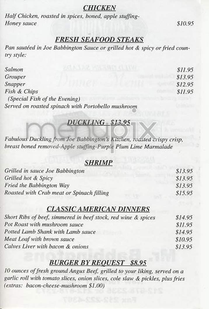 Mr. Babbington's - New York, NY menu_pic