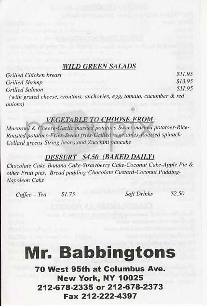 Mr. Babbington's - New York, NY menu_pic