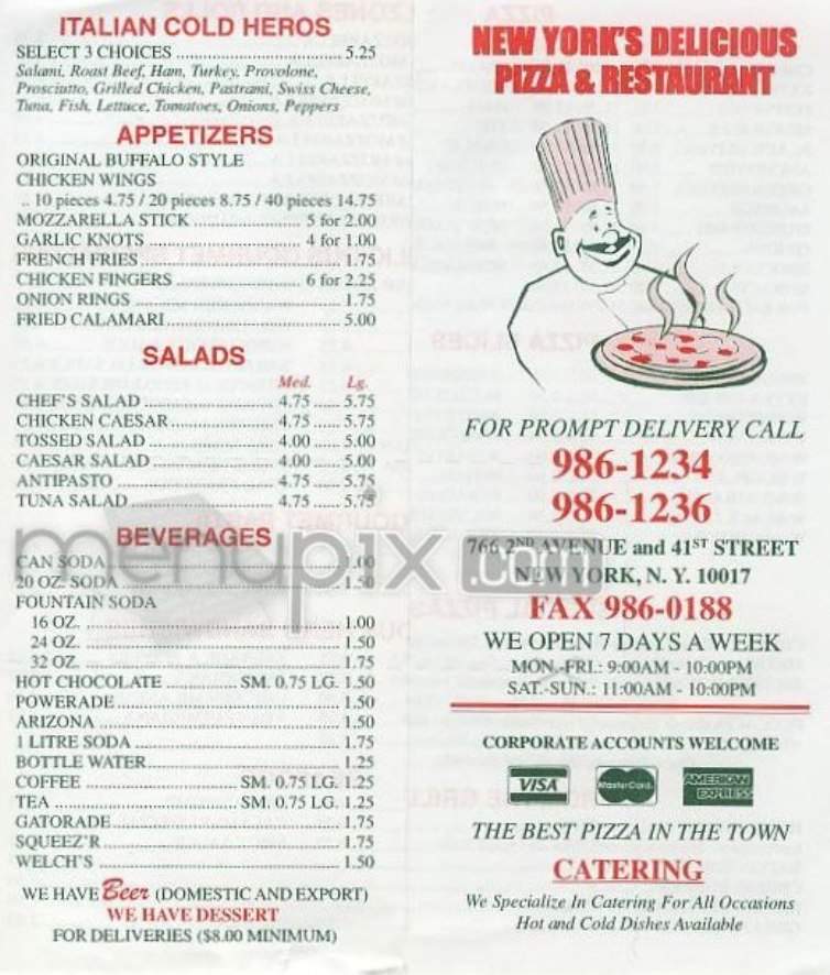 New York's Delicious Pizza - New York, NY menu_pic