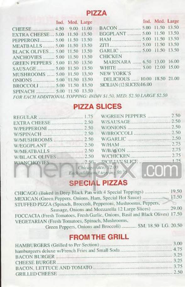 New York's Delicious Pizza - New York, NY menu_pic