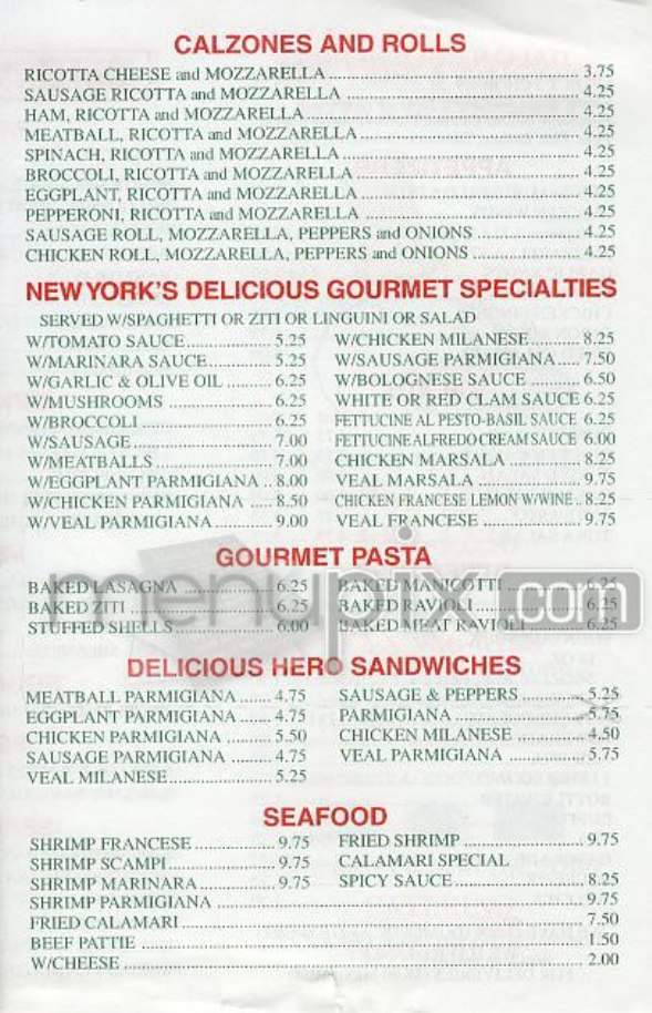 New York's Delicious Pizza - New York, NY menu_pic