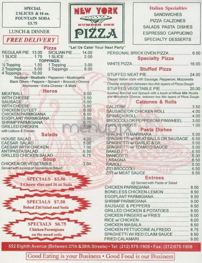 New York Number One Pizza - New York, NY menu_pic