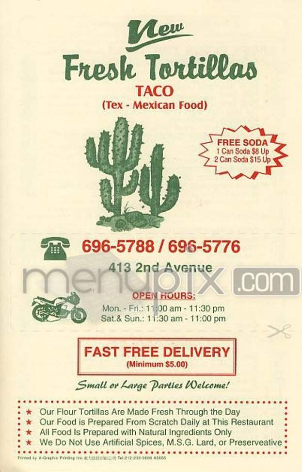 New Fresh Tortillas - New York, NY menu_pic