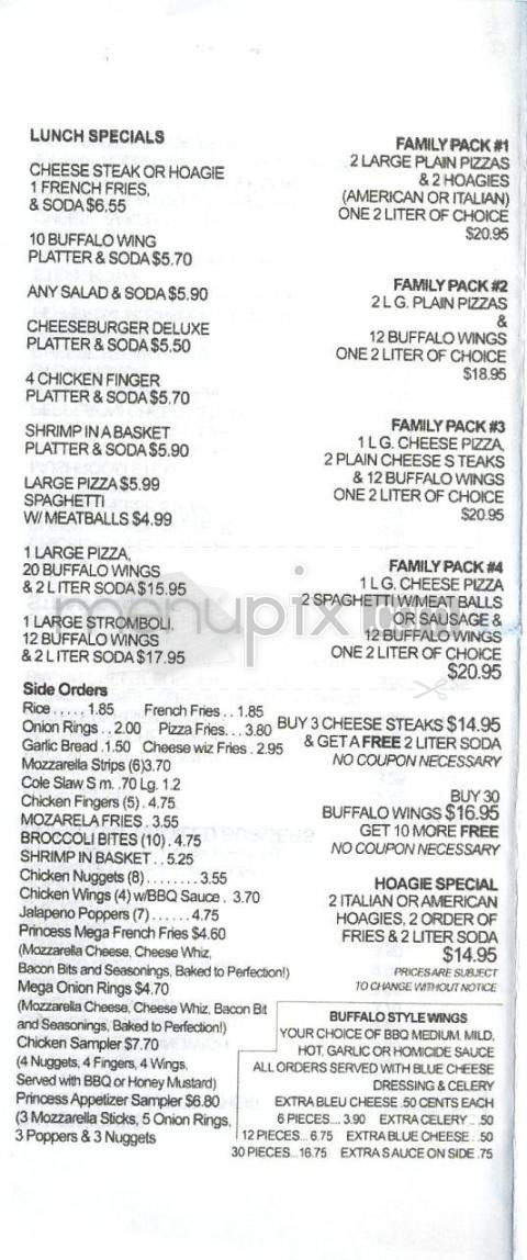 New Princess Pizza - Jersey City, NJ menu_pic