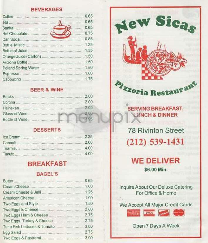 New Sicas Pizza - New York, NY menu_pic