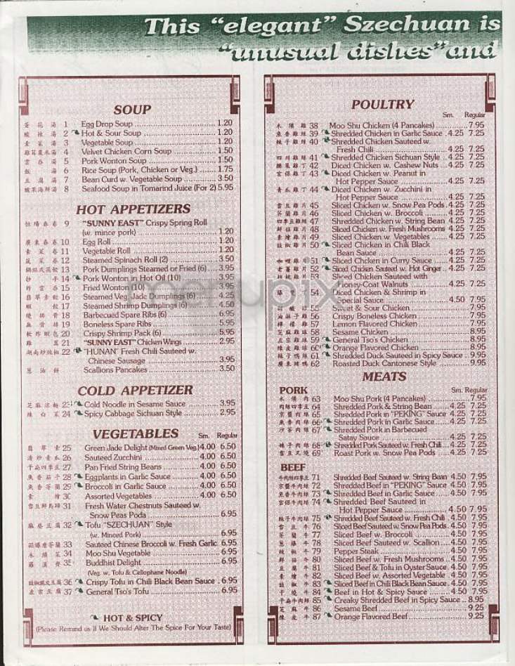 New Sunny East Restaurant - New York, NY menu_pic