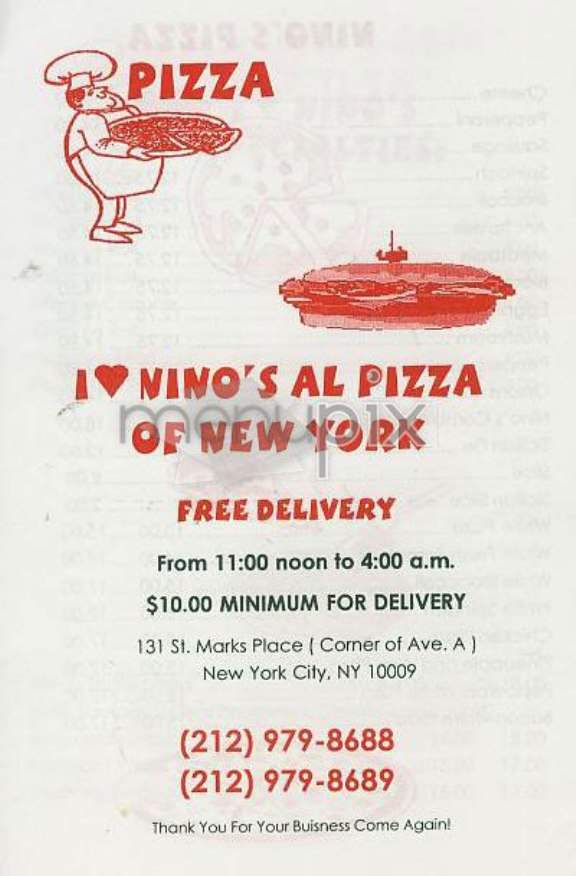 Nino's Pizza Of NY - New York, NY menu_pic