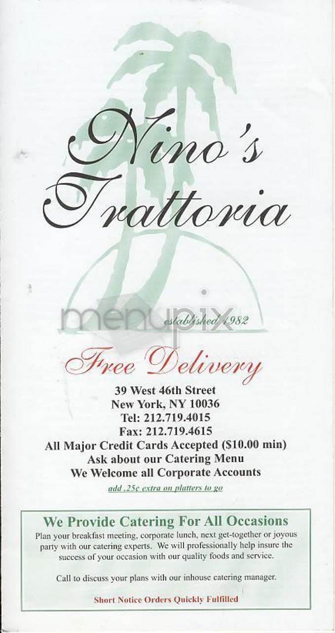 Nino's Trattoria - New York, NY menu_pic