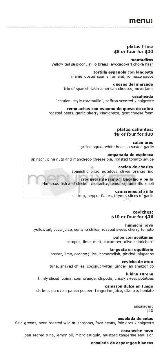 Novo - New York, NY menu_pic