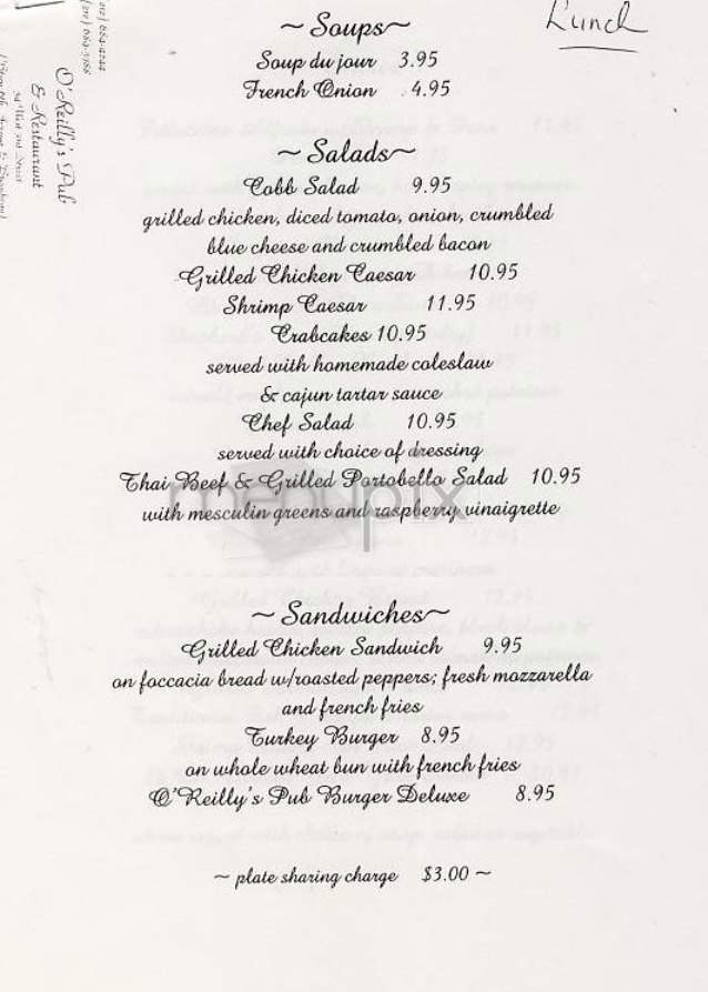 O'Reilly's Pub - New York, NY menu_pic