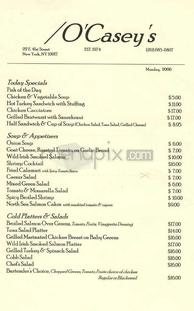 O'Casey's - New York, NY menu_pic