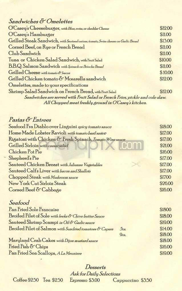 O'Casey's - New York, NY menu_pic