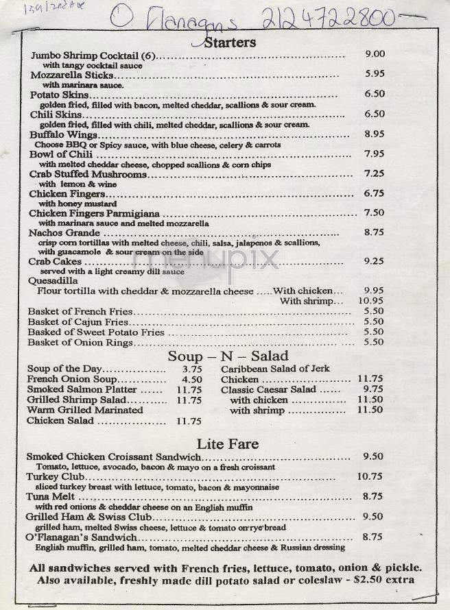 O'Flanagan's - New York, NY menu_pic