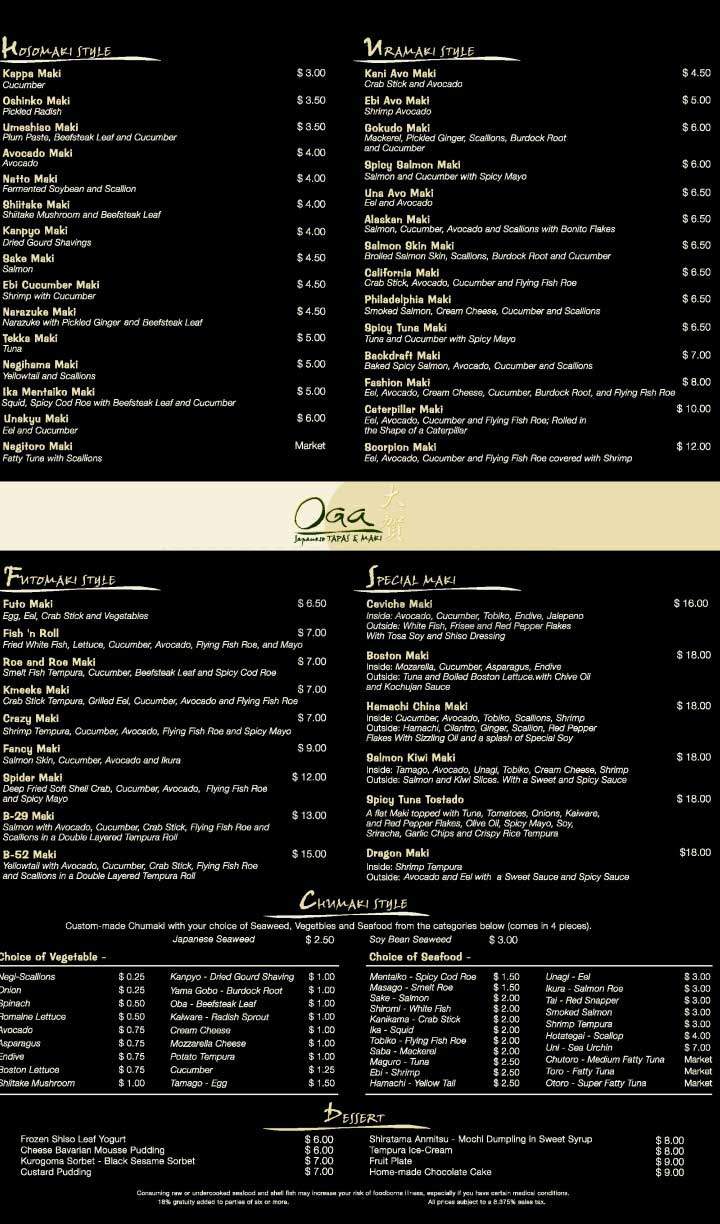 Oga - New York, NY menu_pic