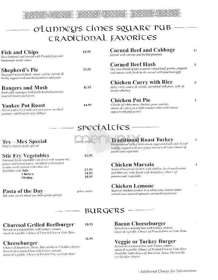 O'Lunney's - New York, NY menu_pic