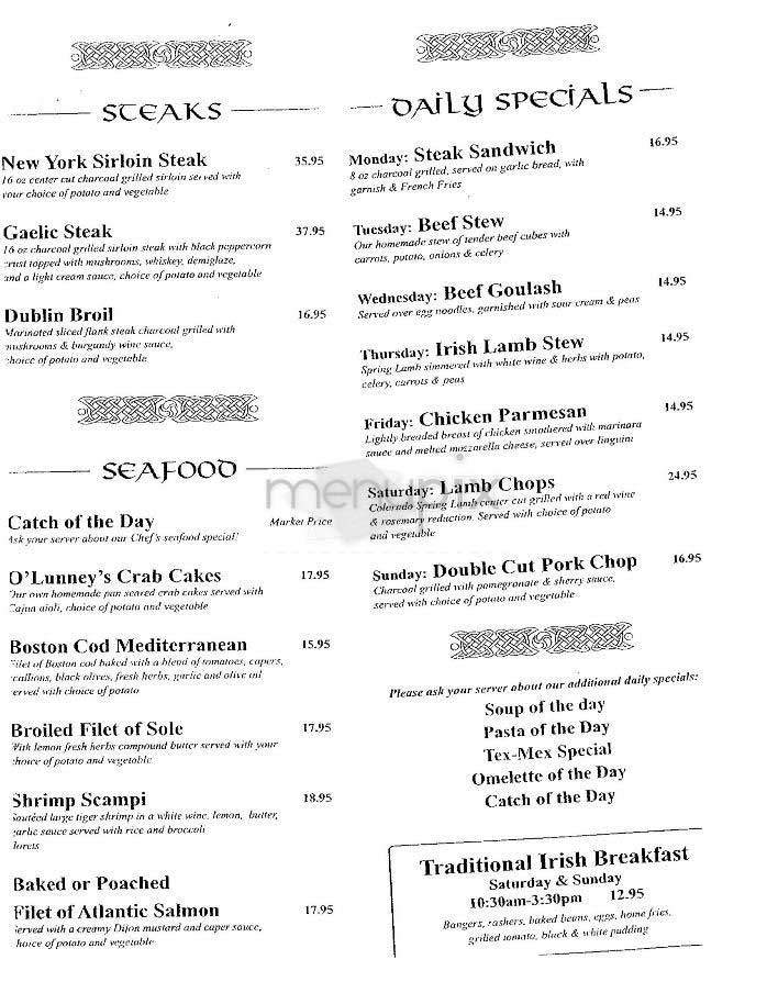 O'Lunney's - New York, NY menu_pic