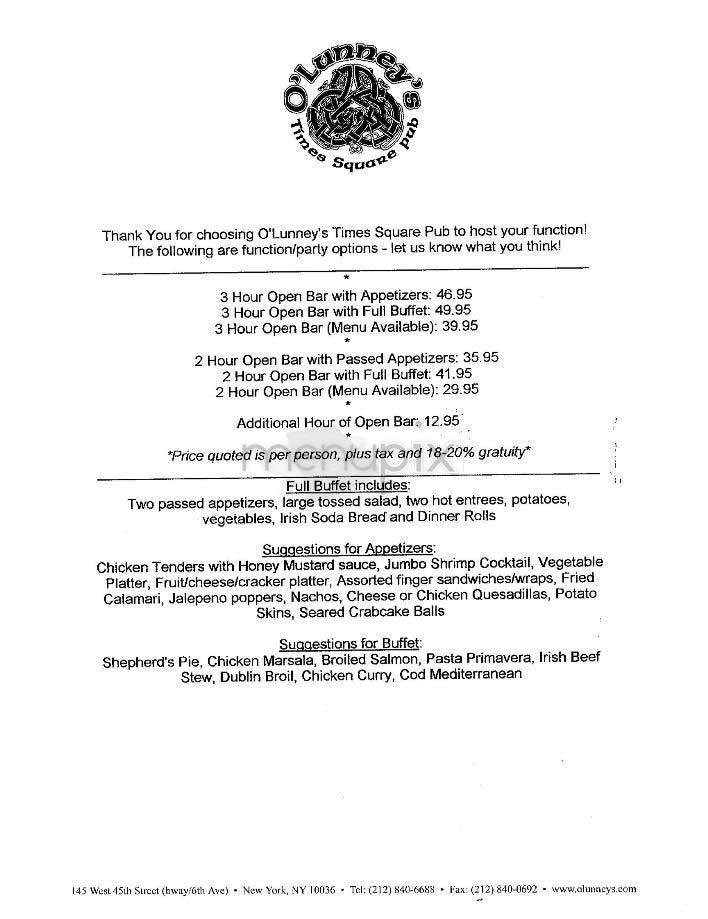 O'Lunney's - New York, NY menu_pic